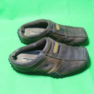 Skechers 80374  Mens  Slip On Shoes Driving Loafers Brown Leather Sz 8